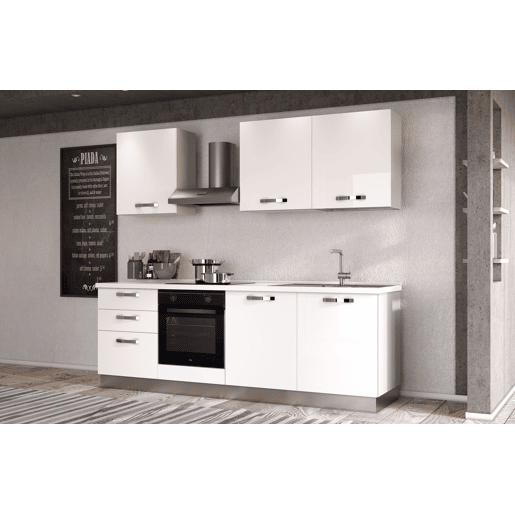 Cozinha com eletrodomésticos GILDA ICE 240cm direita branco brilhante