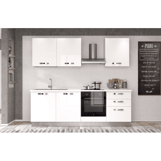 Cozinha com eletrodomésticos GILDA ICE 240cm esquerda branco brilhante