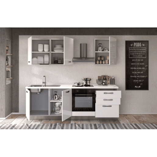 Cozinha com eletrodomésticos GILDA ICE 240cm esquerda branco brilhante