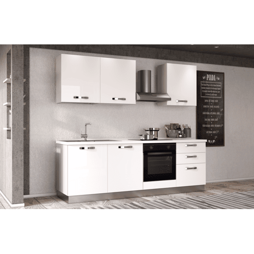 Cozinha com eletrodomésticos GILDA ICE 240cm esquerda branco brilhante