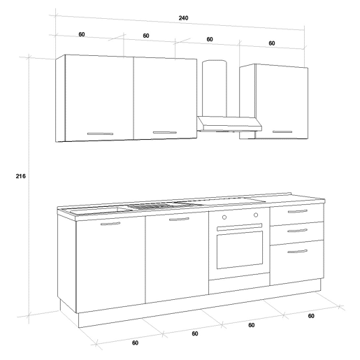 Cozinha com eletrodomésticos GILDA ICE 240cm esquerda branco brilhante