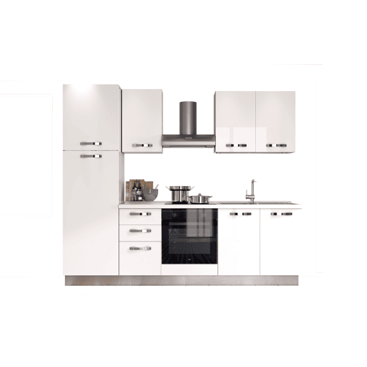 Cozinha com eletrodomésticos GILDA ICE 255cm direita branco brilhante
