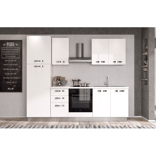 Cozinha com eletrodomésticos GILDA ICE 255cm direita branco brilhante