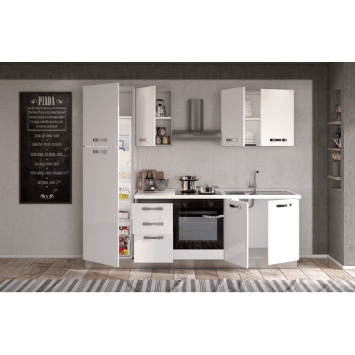 Cozinha com eletrodomésticos GILDA ICE 255cm direita branco brilhante