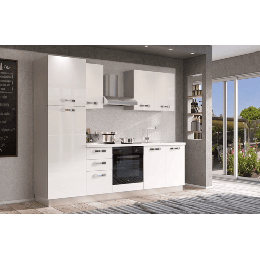 Cozinha com eletrodomésticos GILDA ICE 255cm direita branco brilhante