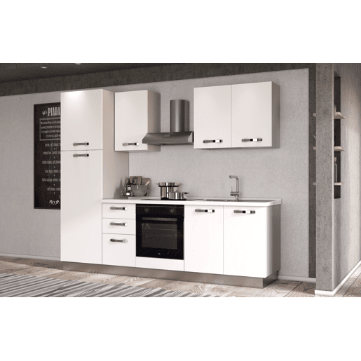 Cozinha com eletrodomésticos GILDA ICE 255cm direita branco brilhante
