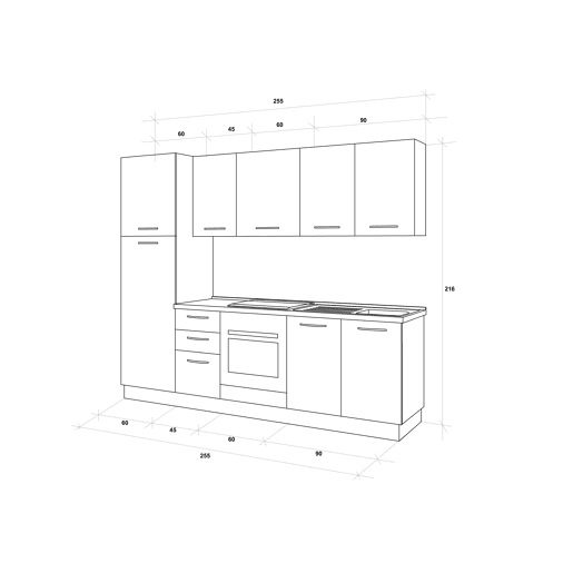 Cozinha com eletrodomésticos GILDA ICE 255cm direita branco brilhante