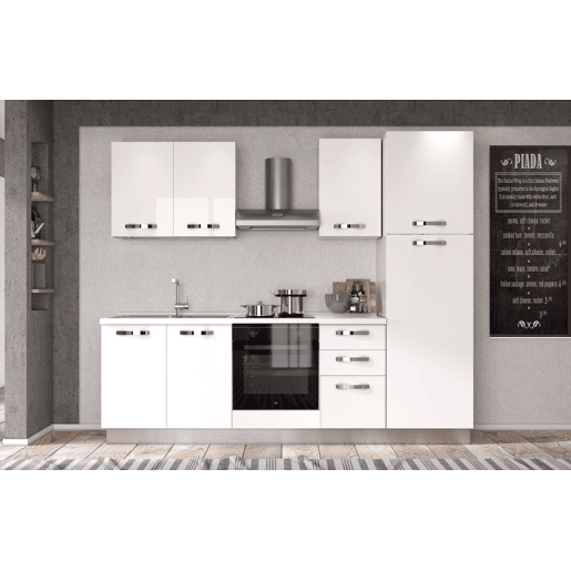 Cozinha com eletrodomésticos GILDA ICE 255cm esquerda branco brilhante