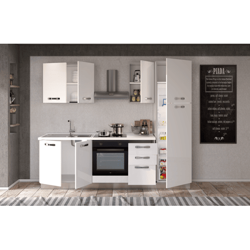 Cozinha com eletrodomésticos GILDA ICE 255cm esquerda branco brilhante