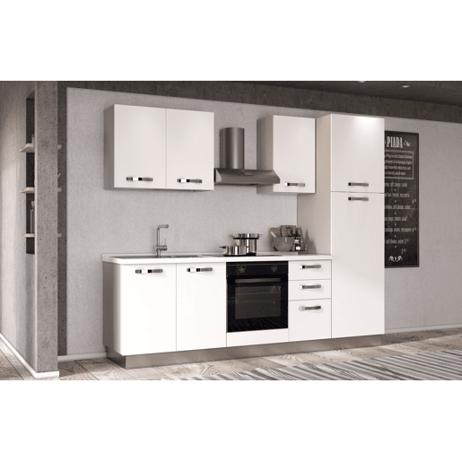 Cozinha com eletrodomésticos GILDA ICE 255cm esquerda branco brilhante
