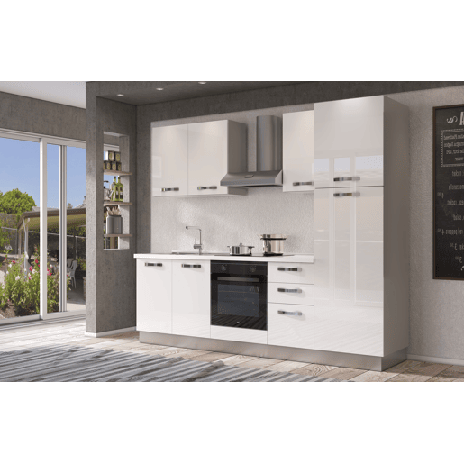 Cozinha com eletrodomésticos GILDA ICE 255cm esquerda branco brilhante