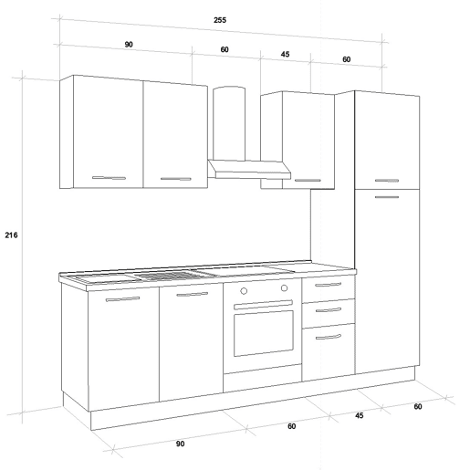 Cozinha com eletrodomésticos GILDA ICE 255cm esquerda branco brilhante