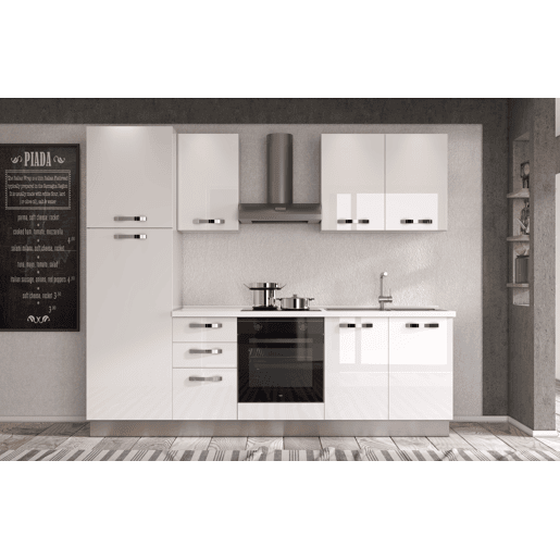 Cozinha com eletrodomésticos GILDA ICE 270cm direita branco brilhante