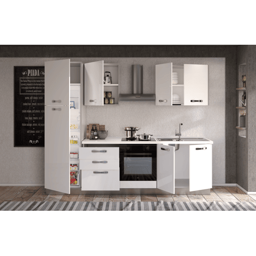 Cozinha com eletrodomésticos GILDA ICE 270cm direita branco brilhante