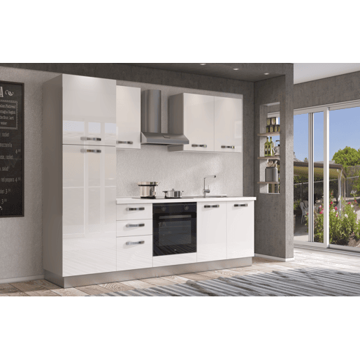 Cozinha com eletrodomésticos GILDA ICE 270cm direita branco brilhante
