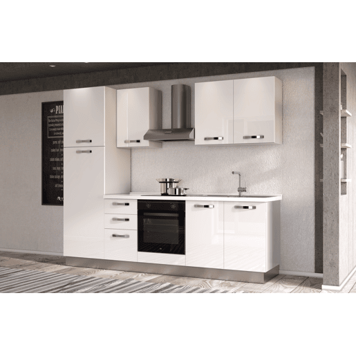 Cozinha com eletrodomésticos GILDA ICE 270cm direita branco brilhante