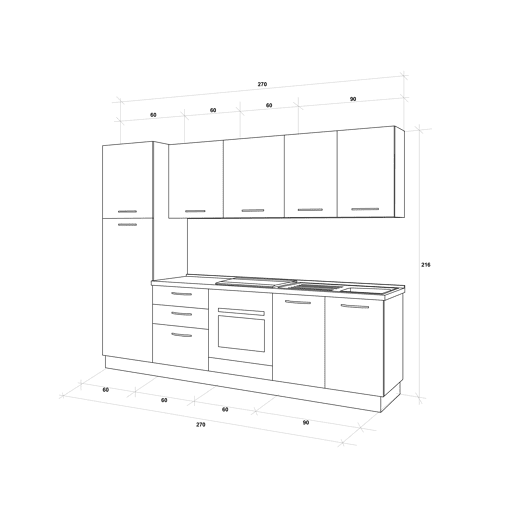 Cozinha com eletrodomésticos GILDA ICE 270cm direita branco brilhante
