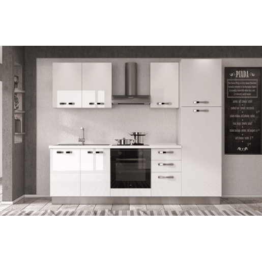 Cozinha com eletrodomésticos GILDA ICE 270cm esquerda branco brilhante
