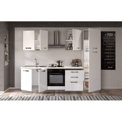 Cozinha com eletrodomésticos GILDA ICE 270cm esquerda branco brilhante