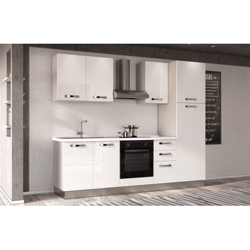 Cozinha com eletrodomésticos GILDA ICE 270cm esquerda branco brilhante