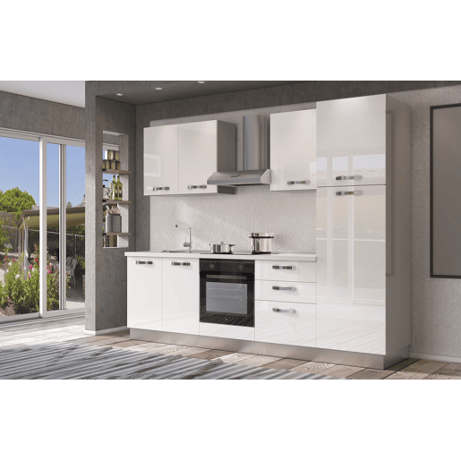 Cozinha com eletrodomésticos GILDA ICE 270cm esquerda branco brilhante