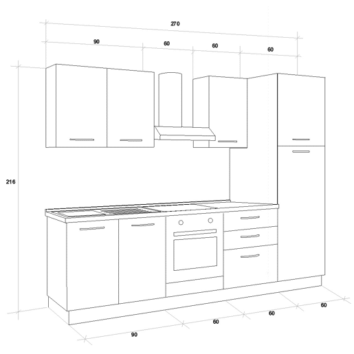 Cozinha com eletrodomésticos GILDA ICE 270cm esquerda branco brilhante