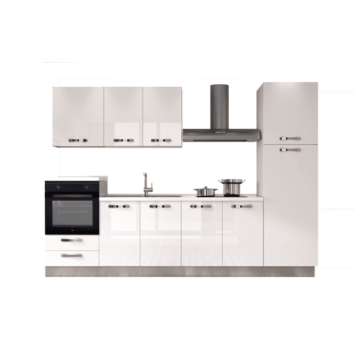 Cozinha com eletrodomésticos GILDA ICE 300cm esquerda branco brilhante