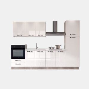 Cozinha com eletrodomésticos GILDA ICE 300cm esquerda branco brilhante