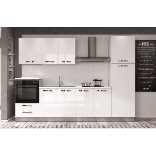 Cozinha com eletrodomésticos GILDA ICE 300cm esquerda branco brilhante