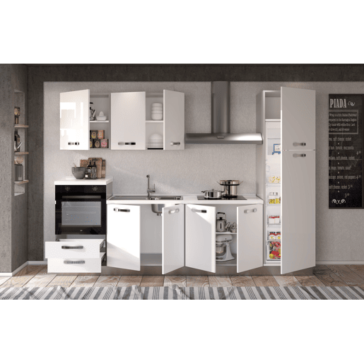 Cozinha com eletrodomésticos GILDA ICE 300cm esquerda branco brilhante