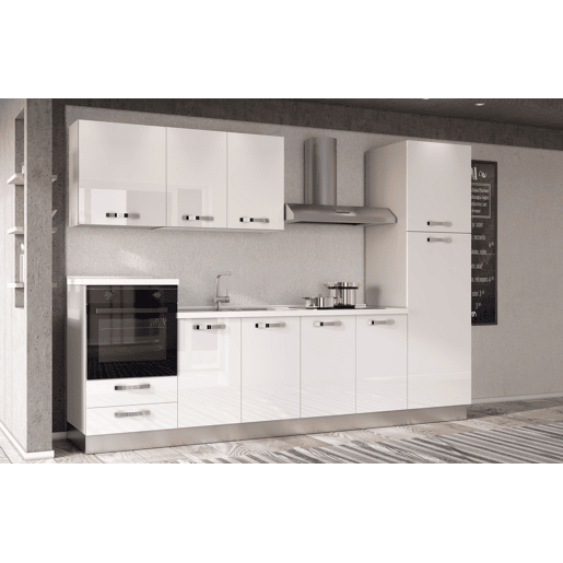 Cozinha com eletrodomésticos GILDA ICE 300cm esquerda branco brilhante