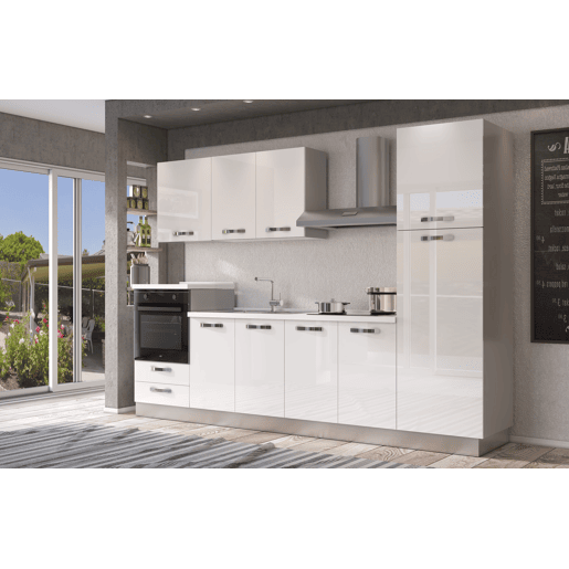 Cozinha com eletrodomésticos GILDA ICE 300cm esquerda branco brilhante