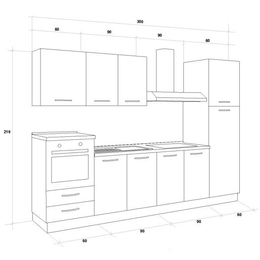Cozinha com eletrodomésticos GILDA ICE 300cm esquerda branco brilhante