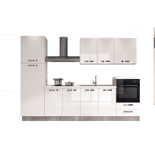 Cozinha com eletrodomésticos GILDA ICE 300cm direita branco brilhante