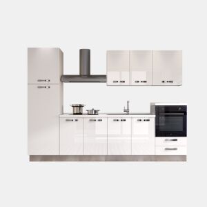 Cozinha com eletrodomésticos GILDA ICE 300cm direita branco brilhante
