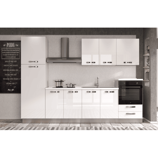 Cozinha com eletrodomésticos GILDA ICE 300cm direita branco brilhante