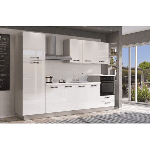 Cozinha com eletrodomésticos GILDA ICE 300cm direita branco brilhante