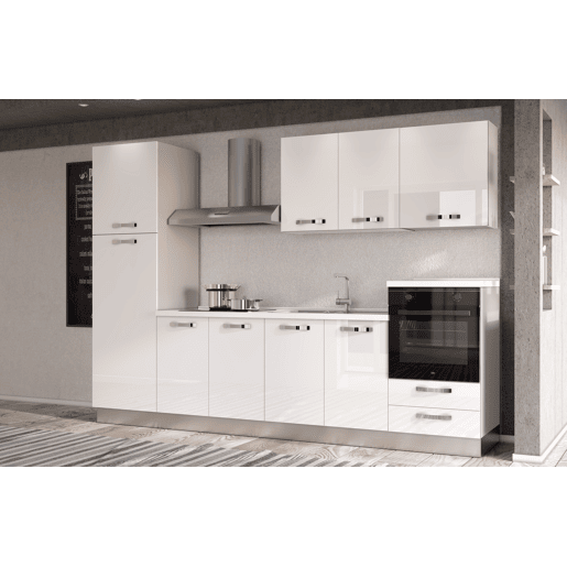 Cozinha com eletrodomésticos GILDA ICE 300cm direita branco brilhante