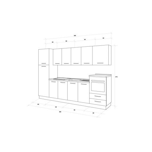 Cozinha com eletrodomésticos GILDA ICE 300cm direita branco brilhante