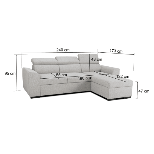 Chaise longue reversÃvel com 3 lugares e cama GUSTO cinzento Chaise longue reversÃvel com 3 lugares e cama GUSTO cinzento