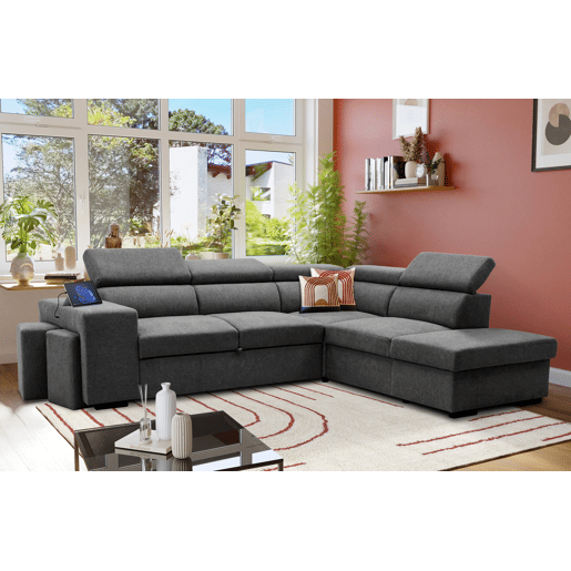 Sofá de canto com cama HOLMES reversível 4 lugares cinza escuro