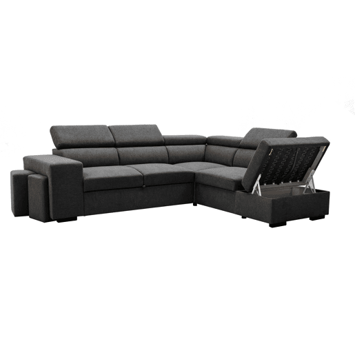 Sofá de canto com cama HOLMES reversível 4 lugares cinza escuro