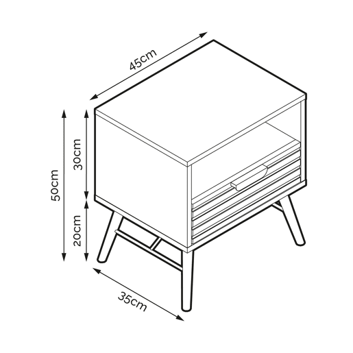Mesa de cabeceira EMILY 50x45x36cm 1 gaveta e 1 compartimento