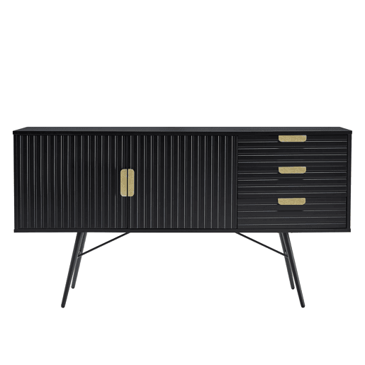 Aparador EMILY 80x150x40cm 3 gavetas e 2 portas pretas