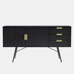 Aparador EMILY 80x150x40cm 3 gavetas e 2 portas pretas