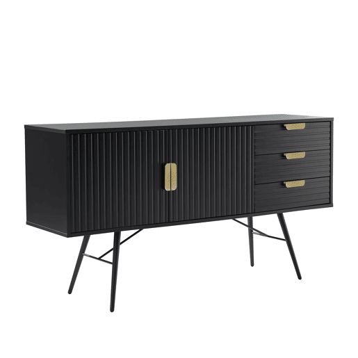 Aparador EMILY 80x150x40cm 3 gavetas e 2 portas pretas