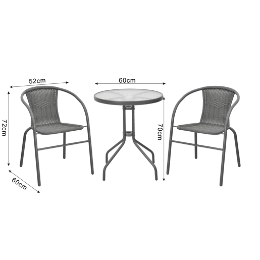 Set de jardim com mesa e 2 cadeiras WICKER cor cinzenta Set de jardim com mesa e 2 cadeiras WICKER cor cinzenta