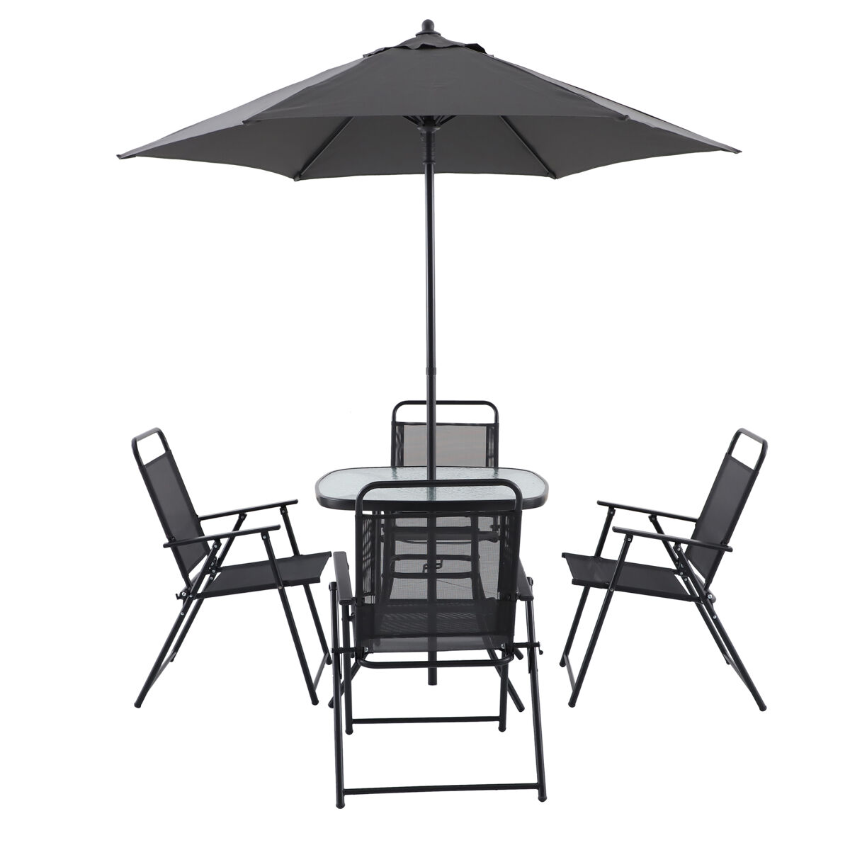 Set de jardín roma con mesa, 4 sillas y parasol color gris