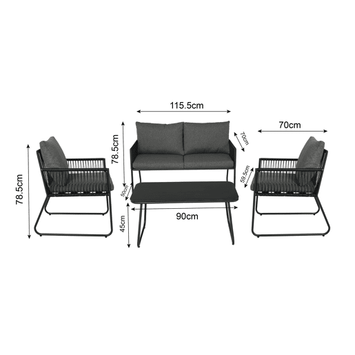 Set de jardim KELLY cor cinza escuro