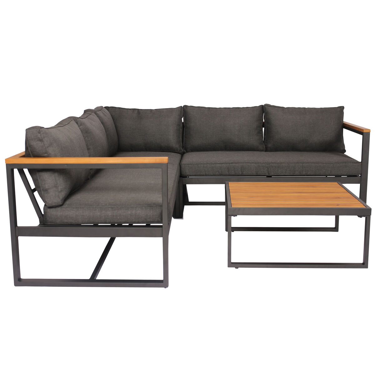 Set de jardín BRISA con 2 sofás y 1 mesa color gris y roble